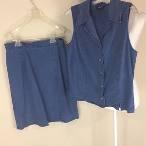 Vintage BJS Pinstripe  Cotton Denim Look Shirt and Sleeveless Top Set Large